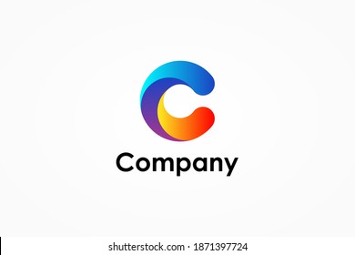 Abstract Initial Letter C Logo. Colorful Motion Circle Shape Modern Waves isolated on White Background. Usable for Business and Technology Logos. Flat Vector Logo Design Template Element.