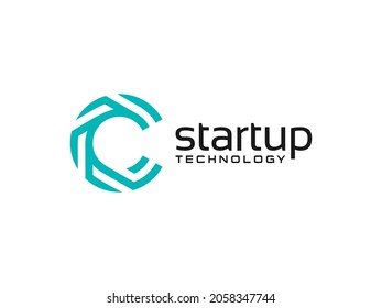 Abstract Initial Letter C Logo. Blue Circular Line with Connected Dots isolated on White Background. Usable for Business and Technology Logos. Flat Vector Logo Design Template Element.