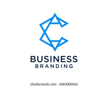 Abstract Initial Letter C Logo. Blue Geometric Shape Origami Style isolated on White Background. Usable for Business and Branding Logos. Flat Vector Logo Design Template Element.
