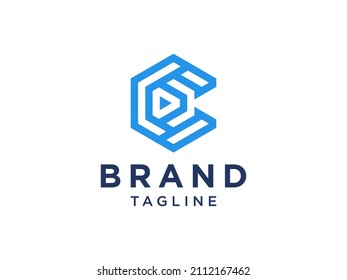 Abstract Initial Letter C  Logo. Blue Rounded Line Style isolated on White Background. Usable for Business and Technology Logos. Flat Vector Logo Design Template Element