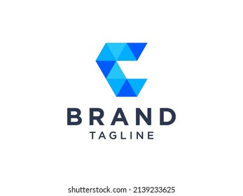 Abstract Initial Letter C Logo. Blue Shape Origami Style isolated on White Background. Flat Vector Logo Design Template Element for Business, Technology and Branding Logos.