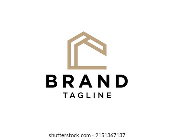 Abstract Initial Letter C Logo. Gold Linear Style with Negative Space line Icon isolated on White Background. Flat Vector Logo Design Template Element.
