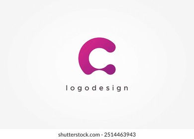 Letra inicial abstrata C Logo. Letra C Gradiente Roxa Com Ponto Isolado No Plano De Fundo Branco. Elemento De Modelo De Design De Logotipo De Vetor Plano Utilizável Para Logotipos De Marcas.