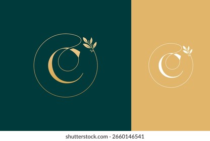 Abstrakter Anfangsbuchstabe C mit Naturblatt-Logo-Design, Vektorgrafik
