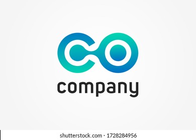Abstract Initial Letter C and O Linked Logo. Blue Gradient Circular Rounded Infinity Style with Connected Dots. Usable for Business and Technology Logos. Flat Vector Logo Design Template Element.