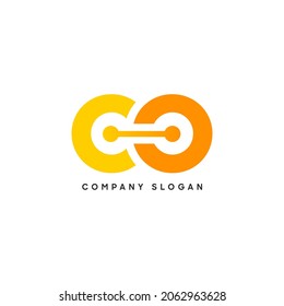 Resumen Letra inicial C y O Logotipo vinculado naranja y amarillo con puntos. Usable para Logos de Negocios y Tecnología. Elemento de plantilla de diseño de logotipo de vectores planos.