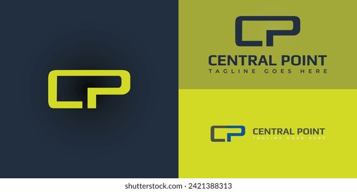 abstract initial letter C and P in yellow color isolated in deep blue background applied for technology training logo design also suitable for the brands or company that have initial name CP or PC