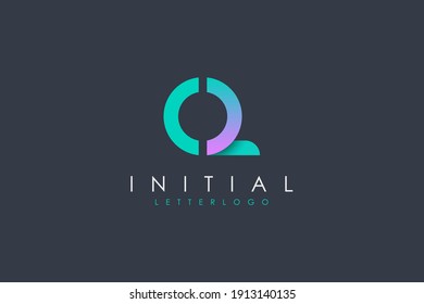 Abstract Initial Letter C and Q Linked Logo. Blue Purple Circle Shape Origami Style isolated on Dark Blue Background. Usable for Business and Branding Logos. Flat Vector Logo Design Template Element.