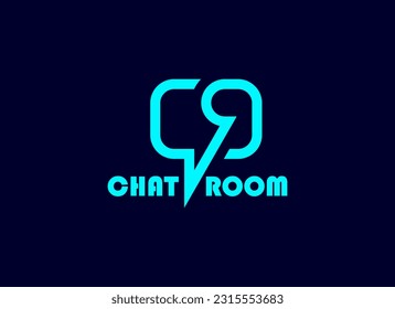 Abstraktes Initialzeichen C und R. Blauer geometrischer Buchstabe CR RC Form Bubble Chat einzeln auf schwarzem Hintergrund. Geeignet für Geschäfts- und Branding-Logos. Vectorvorlagenelemente für flaches Design