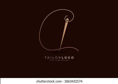 Abstract Initial Letter C Tailor logo, thread and needle combination with gold colour line style , Flat Logo Design Template, vector illustration