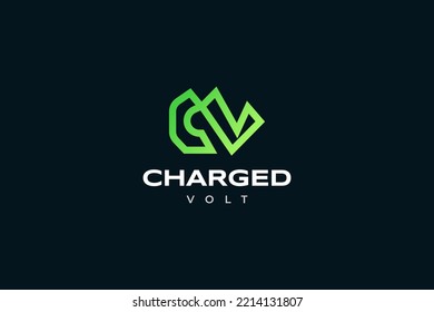 Abstrakter Anfangsbuchstaben C und V Logo Design mit Rahmenstil. CV-Logo mit Modernem Stil in grüner Farbgebung. Geeignet für Logo für Unternehmen und Technologie