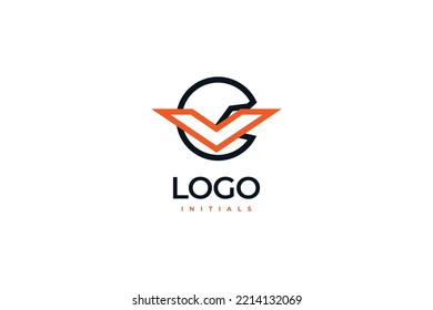 Abstract Initial Letter C and V Logo Design. CV or VC Logo with Line Style Concept. Suitable for Business and Technology Logo