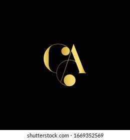 Abstract initial letter CA AC. minimal awesome trendy professional logo design template. Vector letter logo with gold and black color.
