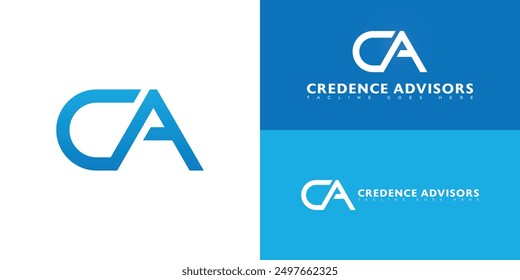 Abstrakter Anfangsbuchstabe CA oder AC in blauer Farbe, einzeln auf mehreren Hintergrundfarben. Das Logo eignet sich für Vorlagen mit Logodesign für öffentliche Finanzdienstleistungen.