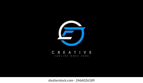 Abstract Initial Letter CEO Linked Logo. White and Blue Circle Shape isolated on Black Background. Flat Vector Circular Logo Design