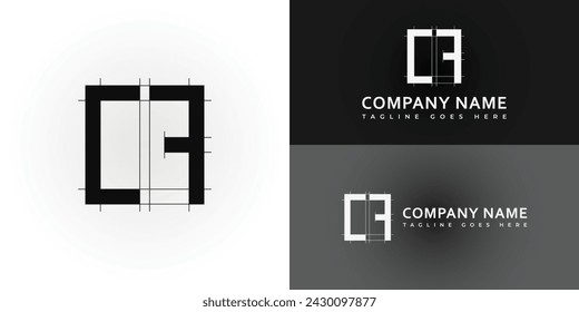 Abstract initial letter CF or FC logo in black color presented with multiple background colors. The logo is suitable for architecture company logo design inspiration templates.