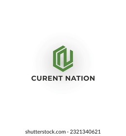 Abstrakter Anfangsbuchstabe CN- oder NC-Logo in grüner Farbe einzeln auf weißem Hintergrund. Anfangsbuchstaben CN-Negativ-Leerraum Hexagon Form Logo grün Farbe. Grünes Sechseck-Logo für ein Firmenlogo.