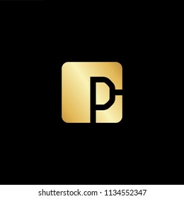 Abstract initial letter CP PC. minimal awesome trendy professional logo design template. Vector letter logo with gold and black color.