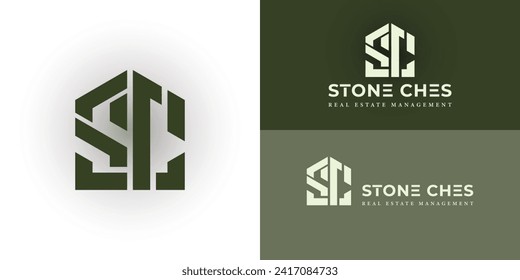 Abstract initial letter CS or SC house abstract logo icon design minimalist monogram is presented with multiple background colors. The logo is suitable for property and real estate logo design