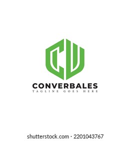 Abstract Initial Letter CV Or VC Logo In Green Color Isolated In White Background Applied For Modern Biotech Company Logo Also Suitable For The Brands Or Companies Have Initial Name VC Or CV.