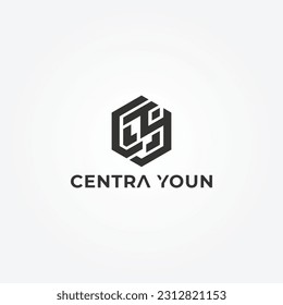 Abstract initial letter CY or YC logo in black color isolated in white background. CY initial letters loop linked hexagon monogram logo. Black hexagon letter CY logo for kitchen and home brand logo.