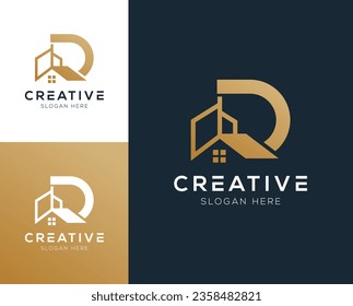 Abstract Initial letter D and Building logo design vector illustration