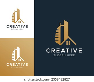 Abstract Initial letter D and Building logo design vector illustration