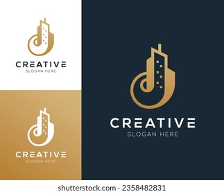 Resumen Letra inicial D y ilustración vectorial del diseño del logotipo del edificio