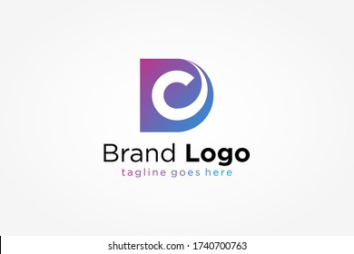 Abstract Initial Letter D and C Logo. Purple Blue Gradient Shape with Negative Space C Letter inside. Usable for Business and Technology Logos. Flat Vector Logo Design Template Element.