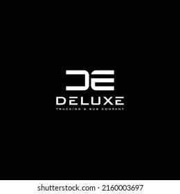 abstract initial letter D and E in white color isolated in black background applied for Trucking and bus company logo design also suitable for the brands or companies that have initial name DE or ED