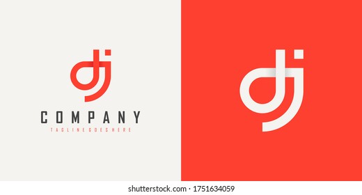 Abstract Initial Letter D and J Linked Logo. Red Linear Style isolated on Double Background. Usable for Business, Technology and Branding Logos. Flat Vector Logo Design Template Element.