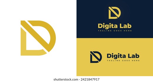 Abstract initial letter D and L in yellow color isolated in white, blue, and yellow backgrounds applied for crypto token logo also suitable for the brands or companies that have initial name DL or LD