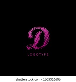 Abstract Initial  Letter D Logo, Pink Violet  Halftone splash  with letter logo icon vector design concept.