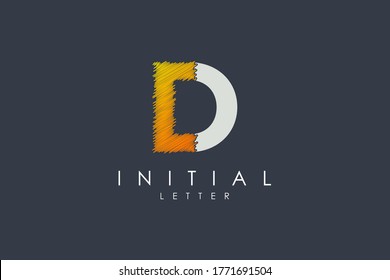 Abstract Initial Letter D Logo. Elegant Shape with Hand Drawn Sketch Art Brush Combination isolated on Black Background. Usable for Business and Branding Logo. Flat Vector Logo Design Template Element