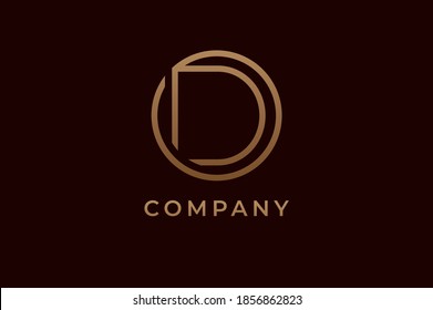 Abstract initial letter D logo, Gold linear rounded style isolated on dark background, usable for branding and business logos, Flat Logo Design Template, vector illustration