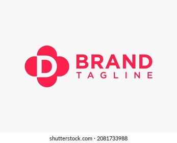 Abstract Initial Letter D Logo. Red Shape with Negative Space P Letter inside. Usable for Business and Branding Logos. Flat Vector Logo Design Template Element.