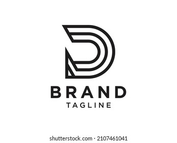 Abstract Initial Letter D Logo. Black Shape Double Lines Origami Style isolated on White  Background. Usable for Business and Branding Logos. Flat Vector Logo Design Template Element.

