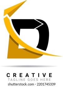 Abstract initial letter D logo. Black and Yellow isolate on white background. Usable for a company identity, travel, Business, and Branding Logos. Flat vector logo design template element