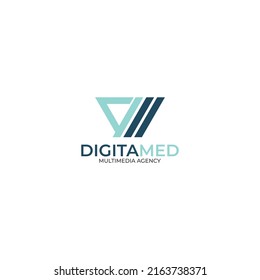 abstract initial letter D and M logo in blue color isolated in white background applied for multimedia agency logo also suitable for the brands or companies that have initial name DM or MD