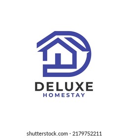 Abstract Initial Letter D with Minimalist House Shape Combination Logo Design.