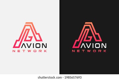 Abstract Initial Letter A with Digital Geometric Lines Concept Logo Design.