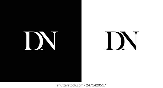 Abstractas concepto de logotipo de diseño de letra DN o ND con un tipo de letra serif y un estilo elegante clásico de la Ilustración vectorial en color blanco y negro