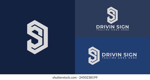 Abstract initial letter DS or SD logo in white color isolated on multiple blue background colors. The logo is suitable for automotive insurance company logo icons to design inspiration templates.