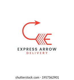 Abstract Initial Letter E with Arrow Concept Combination Logo Design. Usable For Business Brand, Tech and Delivery Company. Vector Logo Illustration.