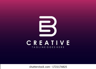 Abstract Initial Letter E and B Logo. White Linear Rounded Letter Linked Style isolated on Gradient Background. Usable for Business and Technology Logos. Flat Vector Logo Design Template Element.