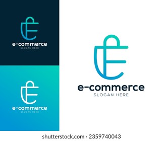 Abstract Initial letter E and Commerce logo design vector illustration