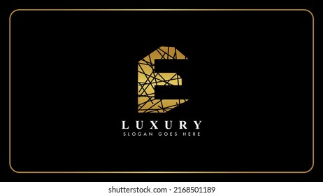 Abstract initial letter E golden logo design, Initial letter e luxury gold color creative monogram icon.