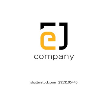 Abstract Initial Letter E and J Logo. Yellow and Black Geometric Line Shapes Letter EJ JE Isolated on White Background. Suitable For Business and Branding Logos. Flat Design Vector Template Elements