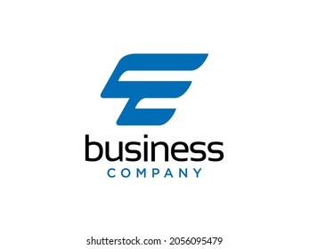 Abstract Initial Letter E Logo. Blue  Motion Rounded Shape Origami Style isolated on Blue Background. Usable for Business and Branding Logos. Flat Vector Logo Design Template Element