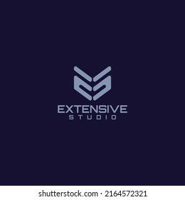 abstract initial letter E and S in blue pastel color isolated in dark violet background applied for creative digital agency logo also suitable for the brand or company that has initial name ES or SE